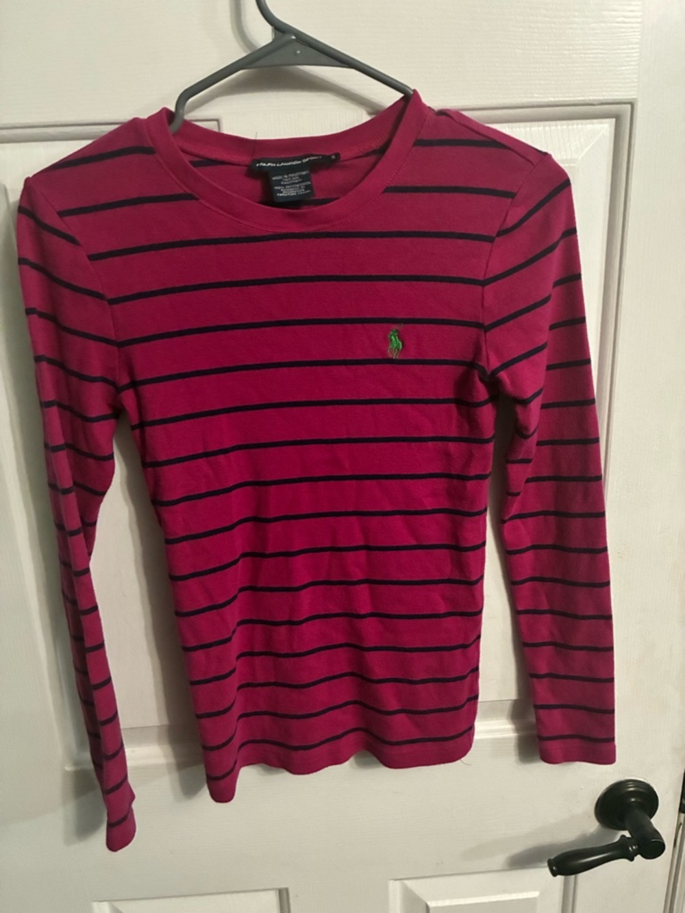 Ralph Lauren Pink and Navy blue Striped Long Sleeve Tee